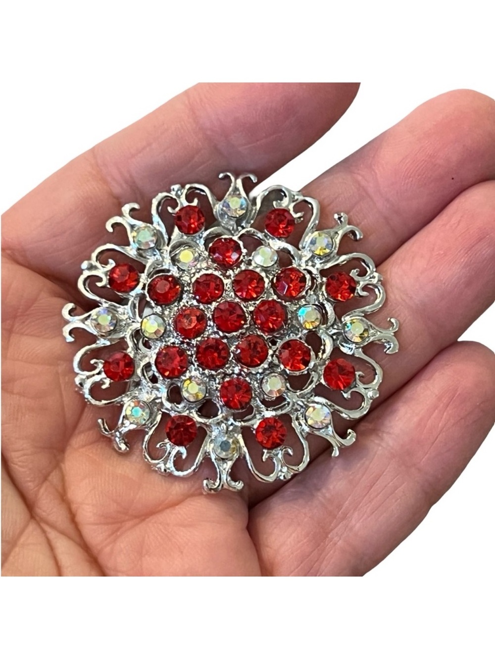 Red Crystal Floral Hair Brooch - Womens Hair Accessory FINAL PRICE DROP